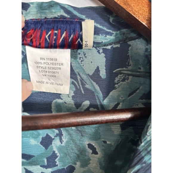 DonnKenny Womens Button Up Blouse Size L Tropical Blue Floral Short Sleeve Beach - Picture 5 of 9